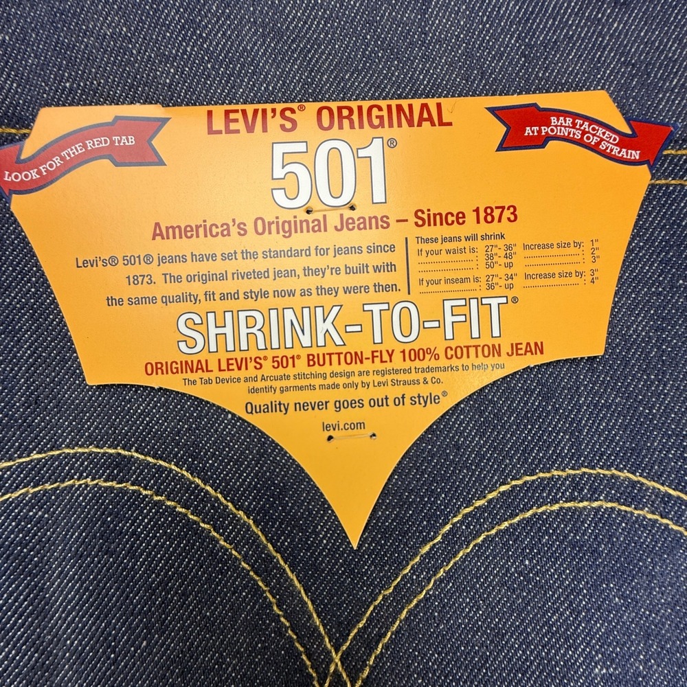 Levis 501xx Shrink-To-Fit Jeans Mens 44x30 Raw Indigo Rigid Denim 00501-0000 NEW - Picture 8 of 10